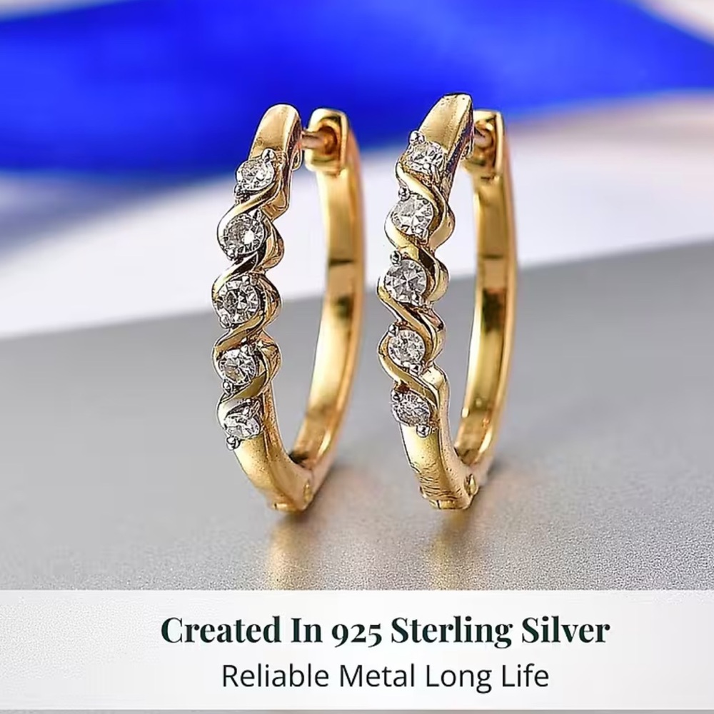 Luxuriant Lab Grown Diamond Hoop Earrings 18K Yellow Gold Plated Sterling Silver